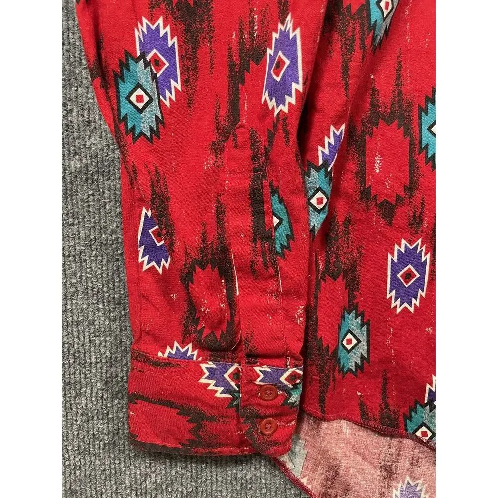 Vintage Wrangler Button Up Extra Long Tail Shirt Men's 17.5-36 Red Cowboy - Picture 4 of 14